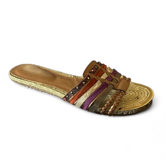 Aldo Gold Multicolor Woven Slip-On Flat‎ Sandals Size 7 - Picture 1 of 11